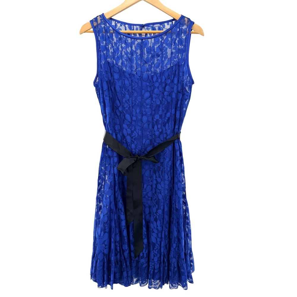 Rickie Freeman Teri Jon Royal Blue Floral Lace Sleeveless Cocktail Dress Size 12
